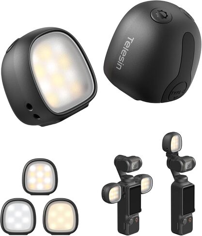 TELESIN Magnetic Fill Light for DJI Osmo Pocket 4 3 & Xtra CRI95+ Mini Vlog Lamp with 3 Color Temperatures 3 Brightness Levels Ultra Light 19g Portable for Content Creation in Kuwait