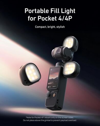 TELESIN Magnetic Fill Light for DJI Osmo Pocket 4 3 & Xtra CRI95+ Mini Vlog Lamp with 3 Color Temperatures 3 Brightness Levels Ultra Light 19g Portable for Content Creation in Kuwait