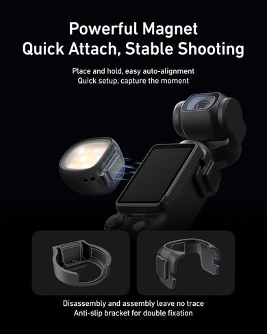 TELESIN Magnetic Fill Light for DJI Osmo Pocket 4 3 & Xtra CRI95+ Mini Vlog Lamp with 3 Color Temperatures 3 Brightness Levels Ultra Light 19g Portable for Content Creation in Kuwait