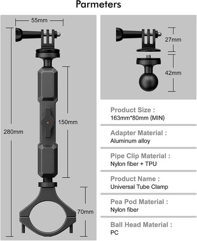 Hamdril 360° Adjustable Camera Mount Compatible with, Insta360 X5 X4 X3, GO3, Ace Pro 2, DJI Action 3 4 5 Pro, Pocket 3 & More, Fits 0.76-2 Inch Round Tube for UTV ATV Motorcycle Bike in Saudi Arabia