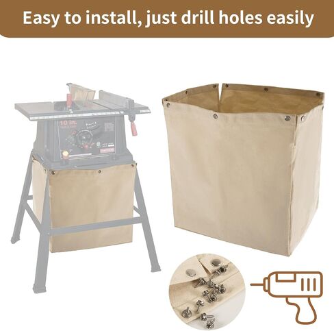 Table Saw Dust Collector Bag, Heavy Duty Canvas | Compatible with Most Open Stand Table Saws, Replacement for ROCKLER 48649, Keeps Workshop Clean and Dust-Free in Saudi Arabia