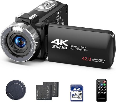 Camcorder Video Camera 4K Digital Camera for Vlogging 42MP 3" 270° Rotation Screen 18X Digital Zoom Cam Corder for YouTube with 2 Batteries, 32GB SD Card, Remote Control in Saudi Arabia