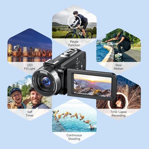 Camcorder Video Camera 4K Digital Camera for Vlogging 42MP 3" 270° Rotation Screen 18X Digital Zoom Cam Corder for YouTube with 2 Batteries, 32GB SD Card, Remote Control in Saudi Arabia