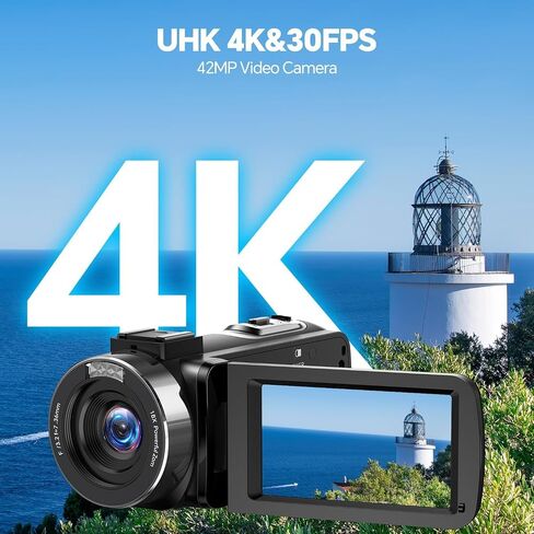 Camcorder Video Camera 4K Digital Camera for Vlogging 42MP 3" 270° Rotation Screen 18X Digital Zoom Cam Corder for YouTube with 2 Batteries, 32GB SD Card, Remote Control in Saudi Arabia