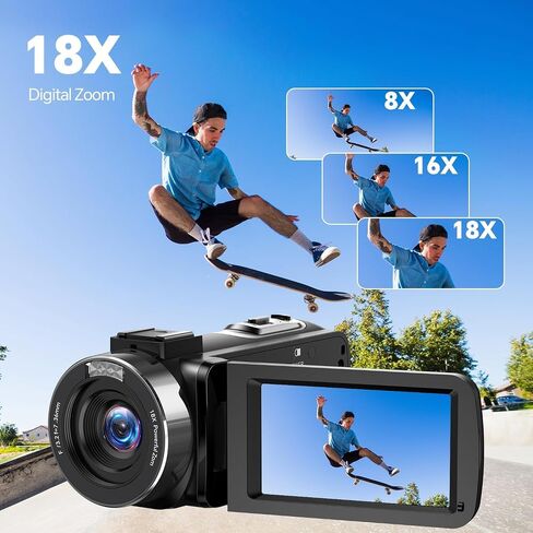 Camcorder Video Camera 4K Digital Camera for Vlogging 42MP 3" 270° Rotation Screen 18X Digital Zoom Cam Corder for YouTube with 2 Batteries, 32GB SD Card, Remote Control in Saudi Arabia
