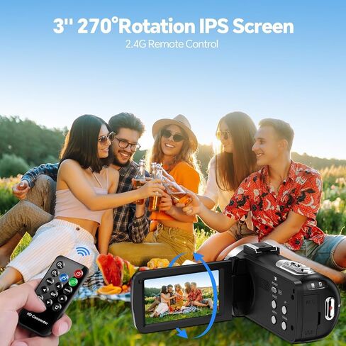 Camcorder Video Camera 4K Digital Camera for Vlogging 42MP 3" 270° Rotation Screen 18X Digital Zoom Cam Corder for YouTube with 2 Batteries, 32GB SD Card, Remote Control in Saudi Arabia