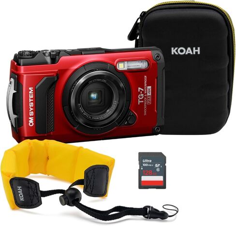 OM SYSTEM Tough TG-7 Digital Camera (Red) Bundle with Accessories (4 Items) in Kuwait