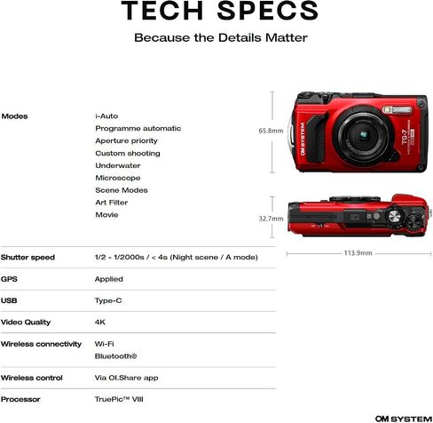 OM SYSTEM Tough TG-7 Digital Camera (Red) Bundle with Accessories (4 Items) in Kuwait