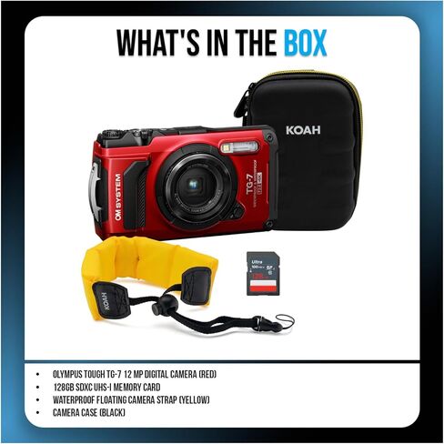 OM SYSTEM Tough TG-7 Digital Camera (Red) Bundle with Accessories (4 Items) in Kuwait