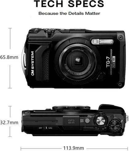 OM SYSTEM Tough TG-7 Digital Camera (Black) Bundle w/Accessories (4 Items) in Kuwait