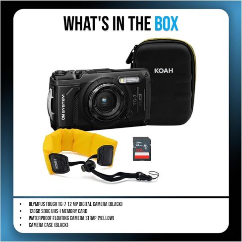 OM SYSTEM Tough TG-7 Digital Camera (Black) Bundle w/Accessories (4 Items) in Kuwait