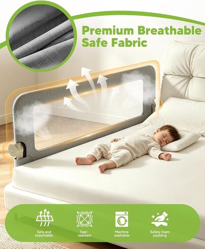 Bed Rail for Toddlers, 59IN Baby Bed Rail Guard Folding Up, Child Safety Side Railing Guards with Reinforced Anchor Bed in Saudi Arabia
