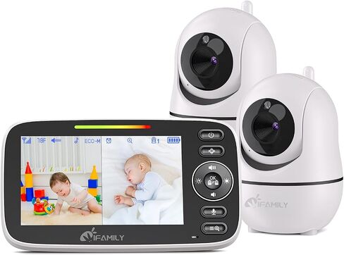 iFamily 4.3" Split Screen Baby Monitor with 2 Cameras and Audio | Video Baby Monitor ,Long Range, Remote pan tilt, Night Vision, Temperature Sensor, Feeding Clock and lullabies in Saudi Arabia