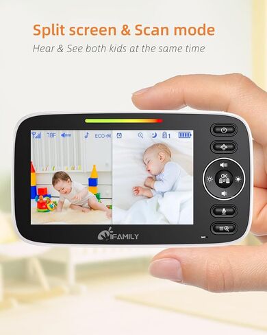 iFamily 4.3" Split Screen Baby Monitor with 2 Cameras and Audio | Video Baby Monitor ,Long Range, Remote pan tilt, Night Vision, Temperature Sensor, Feeding Clock and lullabies in Saudi Arabia
