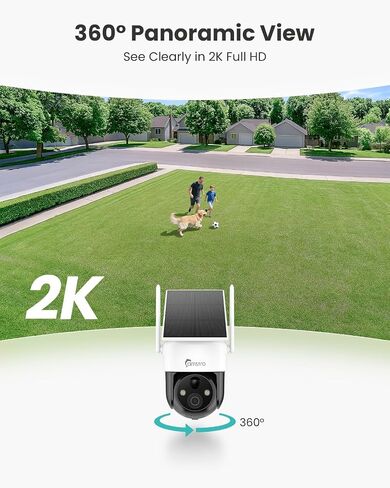 4G LTE Cellular Solar Security Camera Wireless Outdoor, No WiFi | 2K Camera No WiFi Needed with SIM Card, 360° Full View, PIR Motion Detection & Siren, 2 Way Talk, Color Night Vision, IP66 in Saudi Arabia