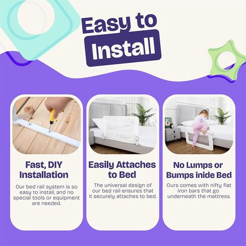 ComfyBumpy 2-Pack Bed Rail for Toddlers 35.5" L x 19.5" H | Toddler Bed Rails for Twin, Full & Toddler Mattress Size | Swing Down Rail Guard | Mattress Side Rail for Kids | White in Saudi Arabia
