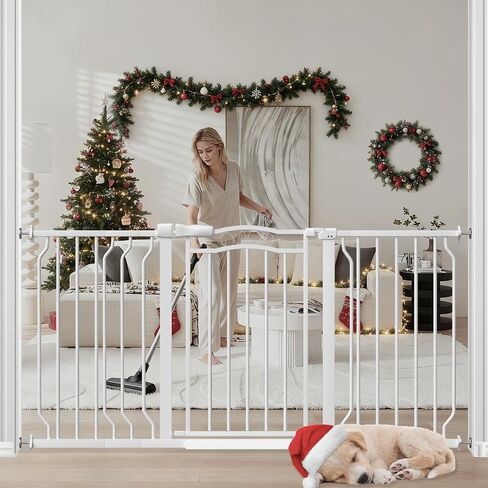 Extra Wide Baby Gate for Doorways 53.1"-62.6", Pressure Mounted Dog Gates With Door, Child Safety Barrier Walk Thru Indoor, Large Babygate Long for Kids Toddler Pet Outside, 30 In Tall White in Saudi Arabia