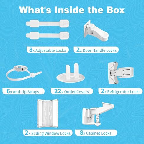 Inaya Baby Proofing Kit Advanced Set 50 Pack - Child Safety Hidden Locks for Cabinets & Drawers, Adjustable Safety Latches, Door Lever Locks and Outlet Covers and more - Keep Your Child Safe at Home in Saudi Arabia