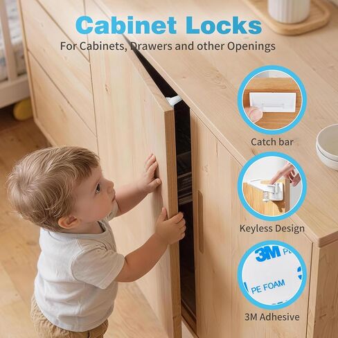 Inaya Baby Proofing Kit Advanced Set 50 Pack - Child Safety Hidden Locks for Cabinets & Drawers, Adjustable Safety Latches, Door Lever Locks and Outlet Covers and more - Keep Your Child Safe at Home in Saudi Arabia