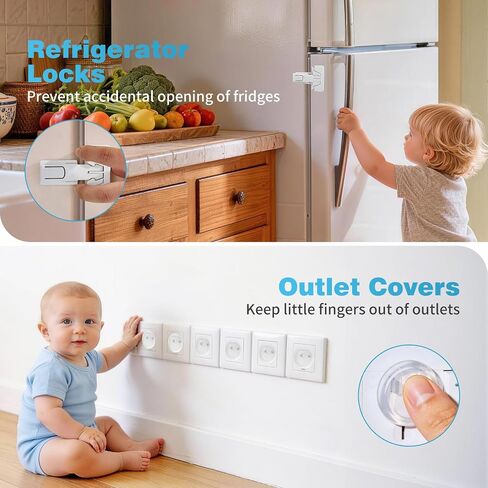 Inaya Baby Proofing Kit Advanced Set 50 Pack - Child Safety Hidden Locks for Cabinets & Drawers, Adjustable Safety Latches, Door Lever Locks and Outlet Covers and more - Keep Your Child Safe at Home in Saudi Arabia