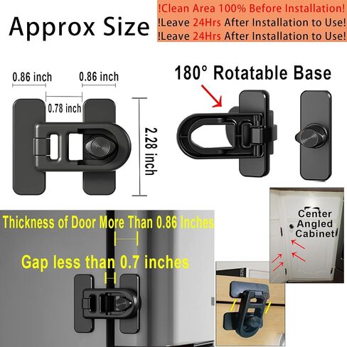 Child Safety Refrigerator Lock, RV No Drill Adhesive 180° Swivel | 90° Twist One-hand, fits French, Drawer, Freezer, Cabinet. Renter Friendly. Babyproofing, Toddler & Pet Proof for RV Camper in Saudi Arabia