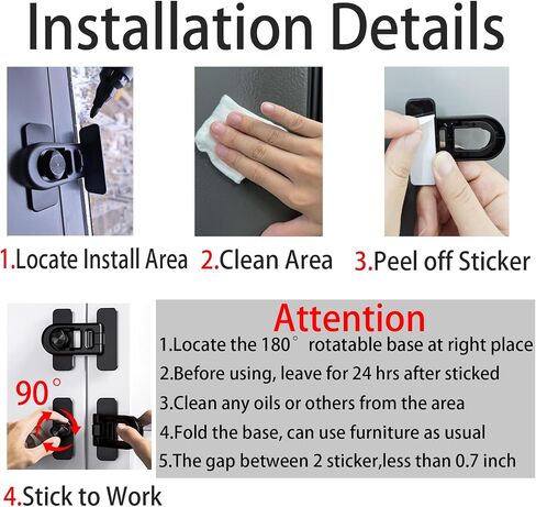 Child Safety Refrigerator Lock, RV No Drill Adhesive 180° Swivel | 90° Twist One-hand, fits French, Drawer, Freezer, Cabinet. Renter Friendly. Babyproofing, Toddler & Pet Proof for RV Camper in Saudi Arabia