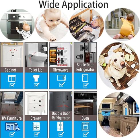Child Safety Refrigerator Lock, RV No Drill Adhesive 180° Swivel | 90° Twist One-hand, fits French, Drawer, Freezer, Cabinet. Renter Friendly. Babyproofing, Toddler & Pet Proof for RV Camper in Saudi Arabia