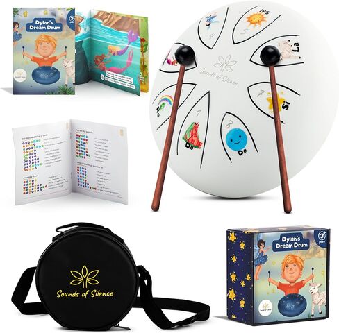 Sounds Of Silence Steel Tongue Drum for Kids with Storybook and Songbook | Dylan's Dream Drum, Ages 3+, Calming Bedtime Musical Gift, Easy to Play, 6 Inch 8 Notes, Includes Mallets, Carry Bag, 432 Hz in Saudi Arabia