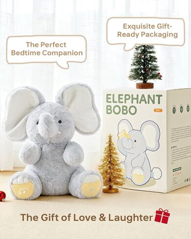 BG-BABYGO Peek A Boo Elephant Toy, Interactive Singing Stuffed Elephant Plush with Moving Ears, Musical Stuffed Animal for Babies and Toddlers, Adorable Baby Toy with Gift Box in Saudi Arabia