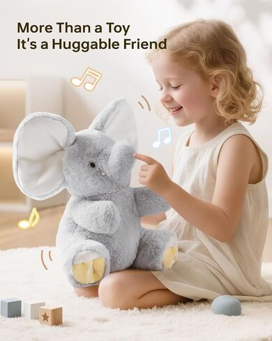 BG-BABYGO Peek A Boo Elephant Toy, Interactive Singing Stuffed Elephant Plush with Moving Ears, Musical Stuffed Animal for Babies and Toddlers, Adorable Baby Toy with Gift Box in Saudi Arabia