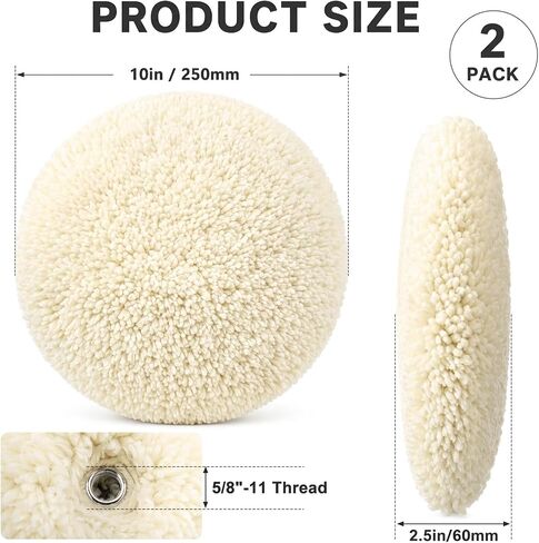 2 Pack 8 Inch Wool Double Sided Buffing Pad Polishing Pad 5/8"-11 Thread for 2 Sided Compound Cutting and Polishing Compatible with Rotary Polishers for Automotive, Marine and Epoxies in Kuwait