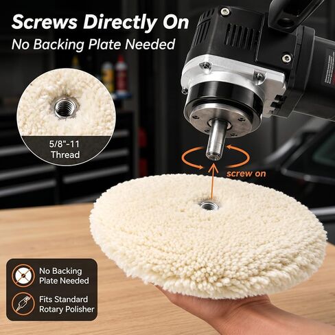 2 Pack 8 Inch Wool Double Sided Buffing Pad Polishing Pad 5/8"-11 Thread for 2 Sided Compound Cutting and Polishing Compatible with Rotary Polishers for Automotive, Marine and Epoxies in Kuwait