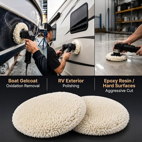 2 Pack 8 Inch Wool Double Sided Buffing Pad Polishing Pad 5/8"-11 Thread for 2 Sided Compound Cutting and Polishing Compatible with Rotary Polishers for Automotive, Marine and Epoxies in Kuwait