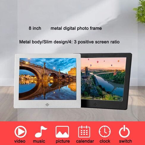 Digital Photo Frames 8-inch Slim Design 4: 3 Positive Screen Ratio Support Picture Music Video Play (Black) (Silver) in Saudi Arabia