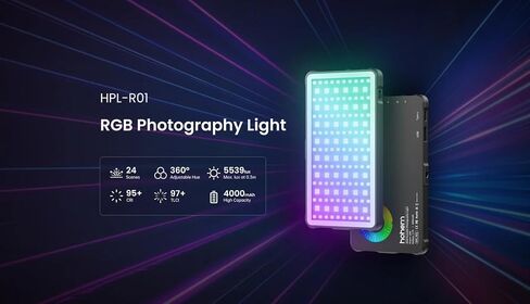 Hohem HPL-R01 RGB LED Photography Light, 2500K-9000K, CRI 95+ | 360° RGB Dimming, 24 Lighting Effects, CRI 95+, TLCI 97+, 0-100% Brightness, 4000mAh Power Bank and USB-C Charging in Kuwait