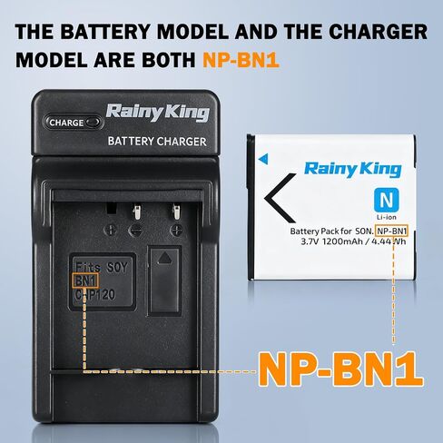 Rainy King NP-BN1 Battery + Charger for Sony DSC-W800 DSC-W830 DSC-WX100 DSC-WX150 DSC-WX200 DSC-WX220 DSC-WX30 DSC-WX5 DSC-WX50 DSC-WX60 DSC-WX7 in Saudi Arabia