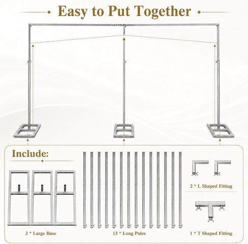 10x20ft Adjustable Pipe and Drape Backdrop Stand – Heavy Duty Metal Square Curtain Frame for Wedding, Party, Stage & Photo Studio – Portable Photography Background Support for Flowers, Balloons, Tulle in Saudi Arabia