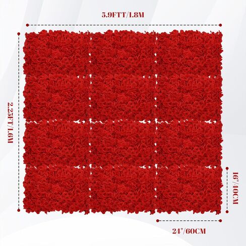 12 Pcs Red Flower Wall Panel Backdrop - 24"x16" 3D Silk Floral Panels for Wedding, Baby Shower, Birthday Party, Bridal Shower Decor - DIY Reusable Photo Background with Zip Ties & Nails in Saudi Arabia