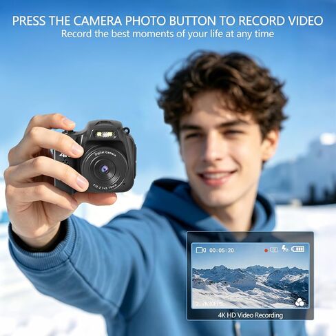 Mini Camera 4K HD Video Recorder – Keychain Digital camera with 16GB Card | Vintage Camera 1.54" HD Display, Long Battery Life, Ultra-Portable Tiny Camera for Travel/Vlog/Night Shots, Ideal Gift, Black in Saudi Arabia