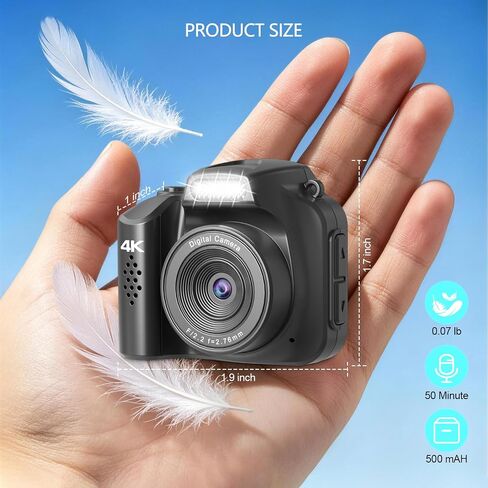 Mini Camera 4K HD Video Recorder – Keychain Digital camera with 16GB Card | Vintage Camera 1.54" HD Display, Long Battery Life, Ultra-Portable Tiny Camera for Travel/Vlog/Night Shots, Ideal Gift, Black in Saudi Arabia