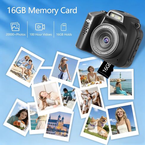 Mini Camera 4K HD Video Recorder – Keychain Digital camera with 16GB Card | Vintage Camera 1.54" HD Display, Long Battery Life, Ultra-Portable Tiny Camera for Travel/Vlog/Night Shots, Ideal Gift, Black in Saudi Arabia