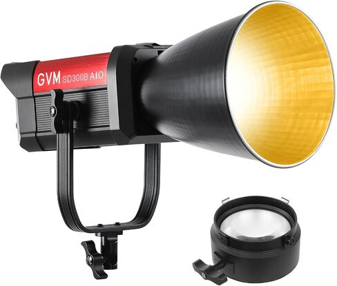 GVM SD300B AIO LED ضوء فيديو مع مكثف بصري 3X، ضوء فيديو COB 300 وات مع 2700K-6800K، CRI97+، 37300lux/1m، مجموعة إضاءة التصوير الفوتوغرافي لإنشاء الأفلام/المحتوى، حامل Bowens، التحكم في التطبيق in Kuwait