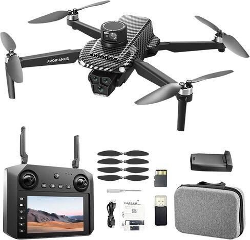 5G FPV Screen RC Quadcopter, Dual Camera & GPS Equipped, Featuring 360° Laser Obstacle Avoidance, Optical Flow Positioning and Brushless Motors; Built with 4.5-inch Display, 7.4V 3000mAh Standard Long-Endurance Battery for 30-Minute Flight, 3280ft Remote  in Kuwait
