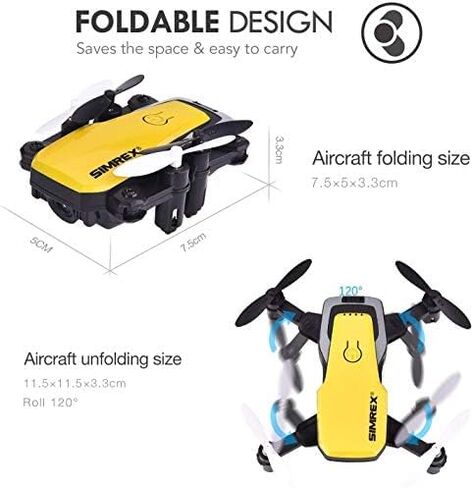 SIMREX Mini Drone with 720P Camera for Kids & Beginners - Foldable RC Quadcopter, Optical Flow Positioning, Altitude Hold, 3D Flip, 2 Batteries 20Min Flight, Safe & Easy Indoor Outdoor Flying Toy Gift(Yellow) in Saudi Arabia