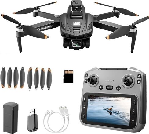 Professional GPS Camera FPV RC Quadcopter, 4.5" LCD Screen Transmitter, 3280FT Long RC Range, Auto Return, Follow Me, Gesture Control, One Key Takeoff/Landing, Altitude Hold & LED Lights, Sport Racing Styling Drone for Aerial Photography & Video Recording in Kuwait
