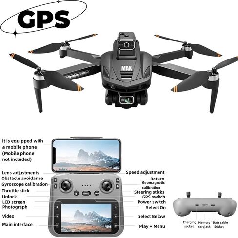 Professional GPS Camera FPV RC Quadcopter, 4.5" LCD Screen Transmitter, 3280FT Long RC Range, Auto Return, Follow Me, Gesture Control, One Key Takeoff/Landing, Altitude Hold & LED Lights, Sport Racing Styling Drone for Aerial Photography & Video Recording in Kuwait