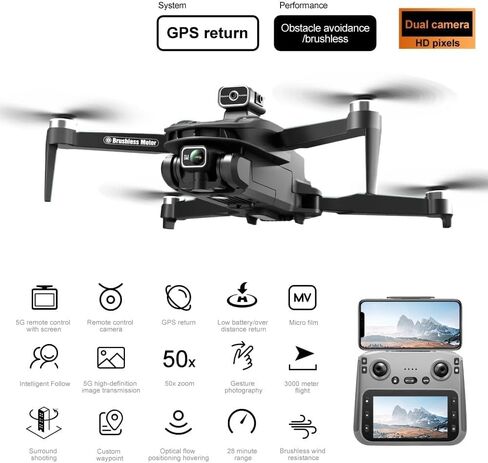 Professional GPS Camera FPV RC Quadcopter, 4.5" LCD Screen Transmitter, 3280FT Long RC Range, Auto Return, Follow Me, Gesture Control, One Key Takeoff/Landing, Altitude Hold & LED Lights, Sport Racing Styling Drone for Aerial Photography & Video Recording in Kuwait