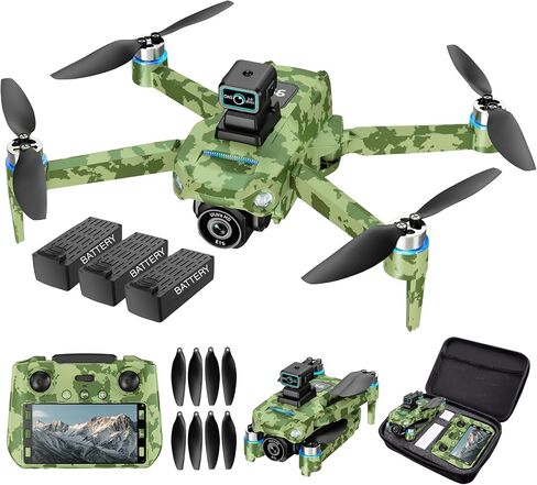 Drone with Camera 4k, GPS HD Drones for Adults, Remote Controller with Screen, Obstacle Avoidance, Brushless Motor FPV, 5G Transmission, 3 Battery, Professional (Army Green) in Saudi Arabia