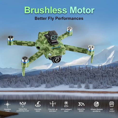 Drone with Camera 4k, GPS HD Drones for Adults, Remote Controller with Screen, Obstacle Avoidance, Brushless Motor FPV, 5G Transmission, 3 Battery, Professional (Army Green) in Saudi Arabia