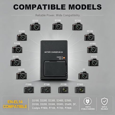MH-24 Quick Battery Charger for Nikon EN-EL14 EN-EL14a, Rapid Camera Power Supply Cord Compatible with D3500 D3400 D3300 D3200 D3100 D5600 D5500 D5300 D5200 D5100 DF Coolpix P7800 P7700 P7100 in Saudi Arabia
